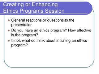 Creating or Enhancing Ethics Programs Session