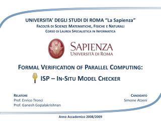 UNIVERSITA’ DEGLI STUDI DI ROMA “La Sapienza” Facoltà di Scienze Matematiche, Fisiche e Naturali