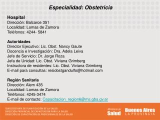 Especialidad: Obstetricia