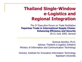 Thailand Single-Window e-Logistics and Regional Integration