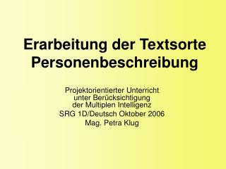 Erarbeitung der Textsorte Personenbeschreibung