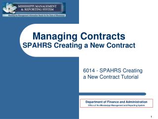Managing Contracts SPAHRS Creating a New Contract