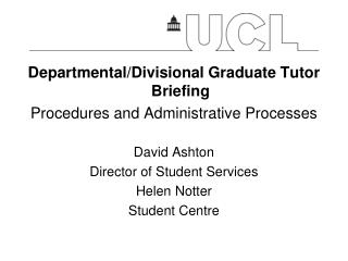 Departmental/Divisional Graduate Tutor Briefing Procedures and Administrative Processes