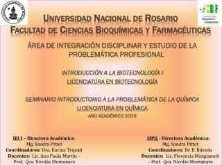 Universidad Nacional de Rosario Facultad de Ciencias Bioquímicas y Farmacéuticas