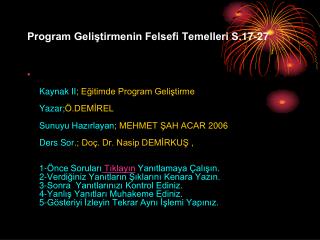 Program Geliştirmenin Felsefi Temelleri S.17-27