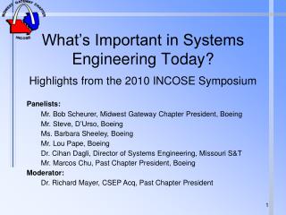 What’s Important in Systems Engineering Today? Highlights from the 2010 INCOSE Symposium