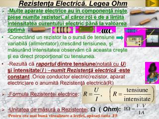 Rezisten ţa Electrică. Legea Ohm