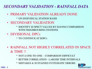 SECONDARY VALIDATION - RAINFALL DATA