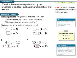 We will solve one-step equations using the