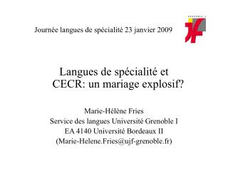 Journée langues de spécialité 23 janvier 2009