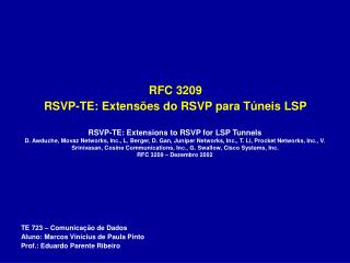 RFC 3209 RSVP-TE: Extensões do RSVP para Túneis LSP