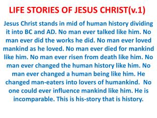 LIFE STORIES OF JESUS CHRIST(v.1)