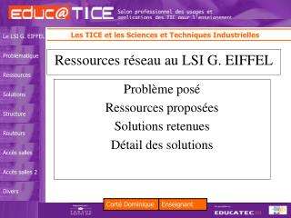 Ressources réseau au LSI G. EIFFEL