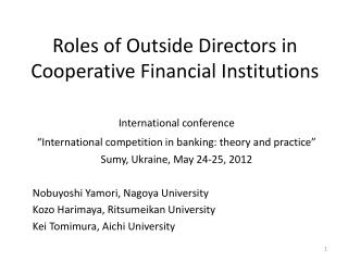 Roles of Outside Directors in Cooperative Financial Institutions