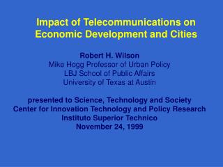 Impact of Telecommunications on Economic Development and Cities