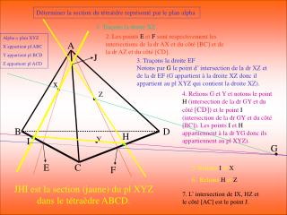 Déterminer la section du tétraèdre représenté par le plan alpha