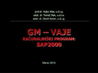 GM – VAJE RAČUNALNIŠKI PROGRAM: SAP2000