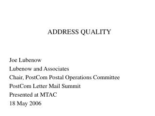 ADDRESS QUALITY