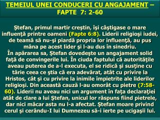 TEMEIUL UNEI CONDUCERI CU ANGAJAMENT – FAPTE 7: 2-60