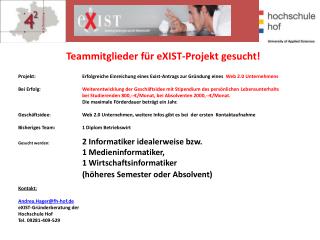 Teammitglieder für eXIST -Projekt gesucht!