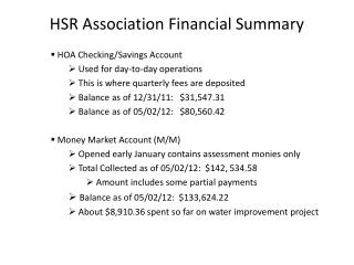 HSR Association Financial Summary