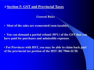 Section 5: GST and Provincial Taxes General Rules