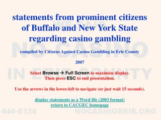 statements from prominent citizens of Buffalo and New York State regarding casino gambling