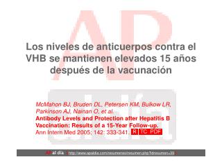 Los niveles de anticuerpos contra el VHB se mantienen elevados 15 años después de la vacunación