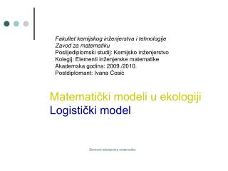 Matematički modeli u ekologiji Logistički model