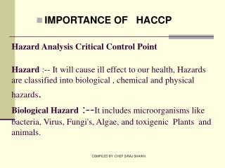 IMPORTANCE OF HACCP
