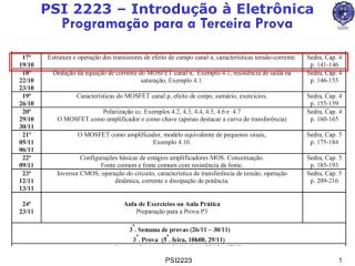 PSI 2223 – Introdução à Eletrônica Programação para a Terceira Prova