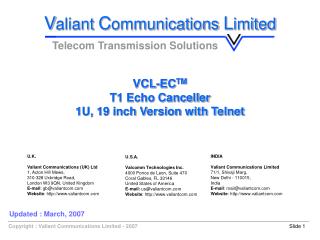 VCL-EC TM T1 Echo Canceller 1U, 19 inch Version with Telnet