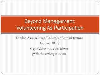 Beyond Management: Volunteering As Participation