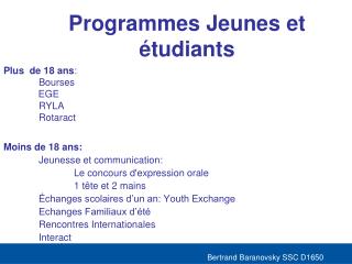 Programmes Jeunes et étudiants