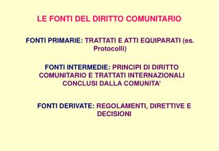 LE FONTI DEL DIRITTO COMUNITARIO