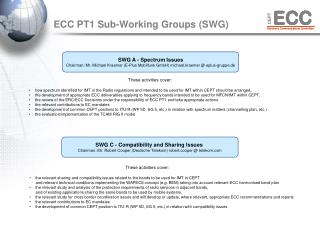 ECC PT1 Sub-W orking Groups (SWG)