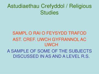 Astudiaethau Crefyddol / Religious Studies