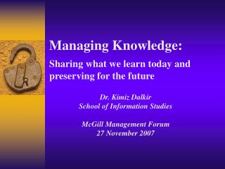 Managing Knowledge: 