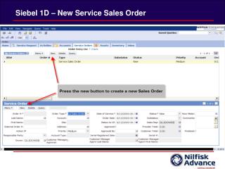 Siebel 1D – New Service Sales Order