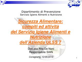 Dipartimento di Prevenzione Servizio Igiene Alimenti e Nutrizione