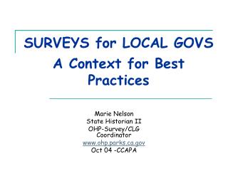 SURVEYS for LOCAL GOVS A Context for Best Practices