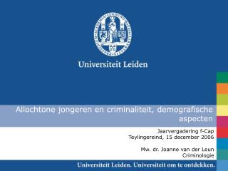 Allochtone jongeren en criminaliteit, demografische aspecten