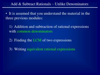 Add &amp; Subtract Rationals – Unlike Denominators