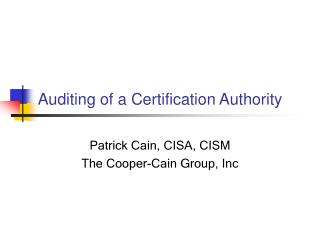 Auditing of a Certification Authority