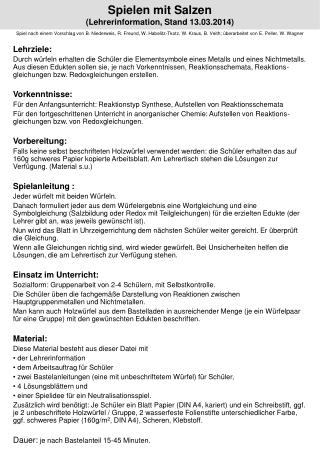 Spielen mit Salzen (Lehrerinformation, Stand 13.03.2014 )