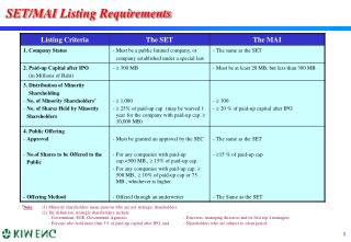 SET /MAI Listing Requirements