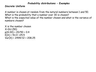 Probability distributions - Examples Discrete Uniform