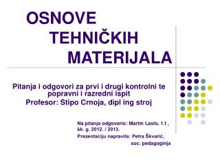 OSNOVE TEHNIČKIH MATERIJALA