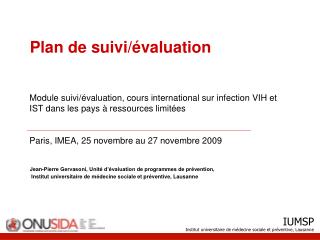 Plan de suivi/évaluation