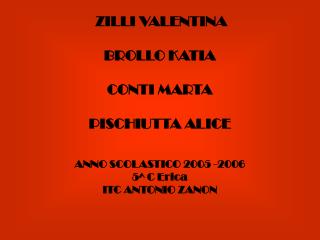 ZILLI VALENTINA BROLLO KATIA CONTI MARTA PISCHIUTTA ALICE ANNO SCOLASTICO 2005 -2006 5^ C Erica ITC ANTONIO ZANON